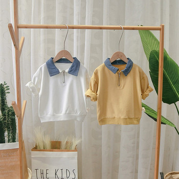 Модерна детска блуза с класическа яка и цип -два цвята