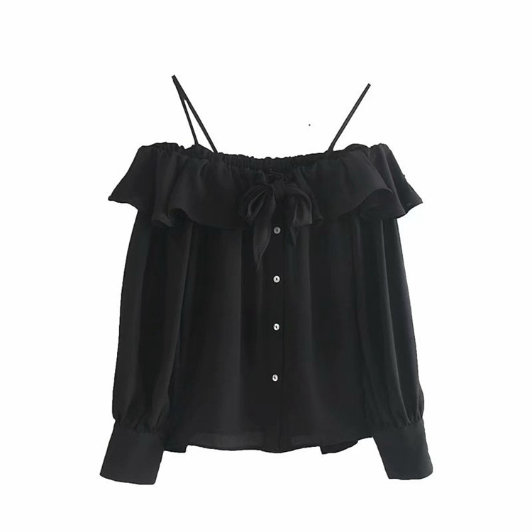 Modern női blúz csupasz váll fekete színben