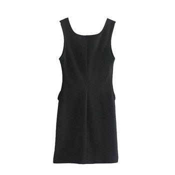 Rochie scurta de dama cu bretele si nasturi largi