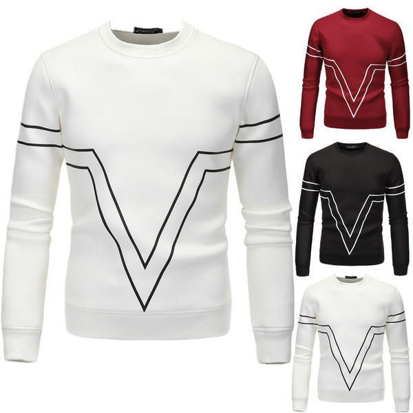 Bluză casual bărbătească cu mâneci lungi și decolteu O în trei culori