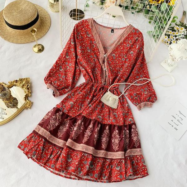 Rochie casual dama de culoare rosie - model croiat