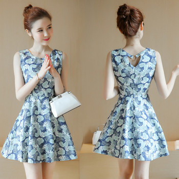 Rochie eleganta de dama cu model floral in doua culori