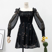 Alkalmi női rövid ruha, hosszú ujjú fekete színben