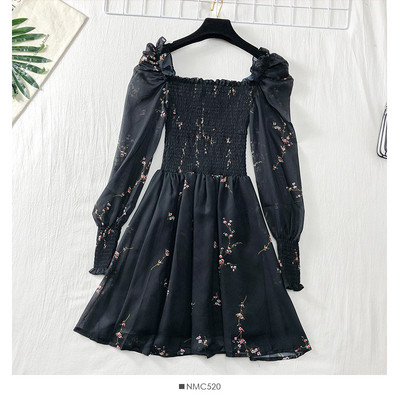 Alkalmi női rövid ruha, hosszú ujjú fekete színben