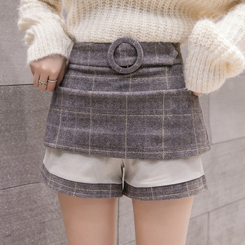 Fusta dama in carouri cu curea in gri si negru