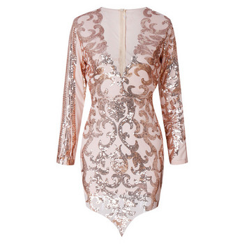 Rochie moderna de dama cu decolteu adanc si maneci lungi in doua culori