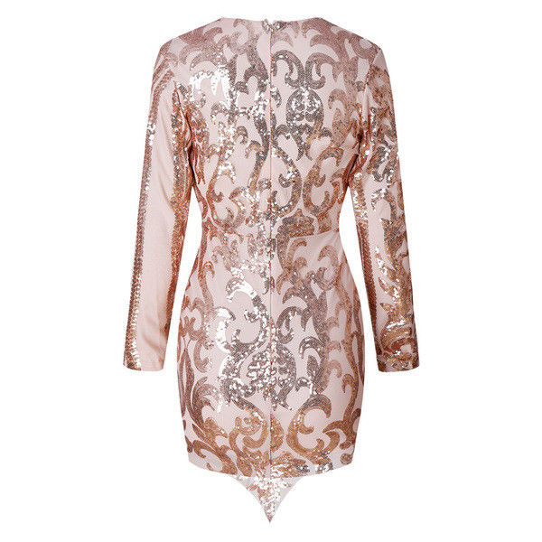 Rochie moderna de dama cu decolteu adanc si maneci lungi in doua culori