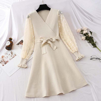 Stílusos női ruha két színben, hosszú ujjal