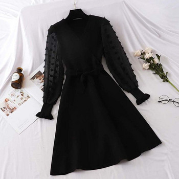 Stílusos női ruha két színben, hosszú ujjal