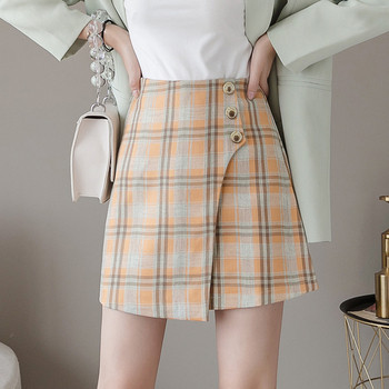 Kockás női szoknya három színben, magas derékkal, gombokkal