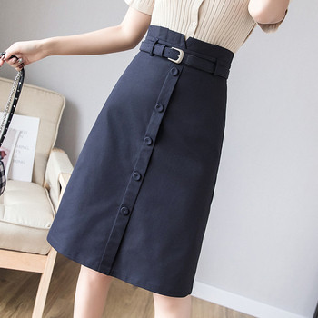 Női alkalmi szoknya két színben, magas derékkal - egyenes modell