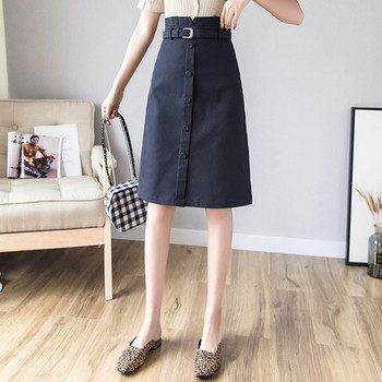 Női alkalmi szoknya két színben, magas derékkal - egyenes modell