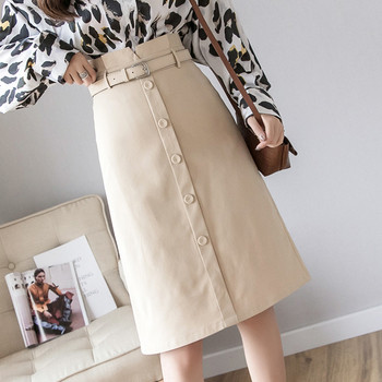 Női alkalmi szoknya két színben, magas derékkal - egyenes modell