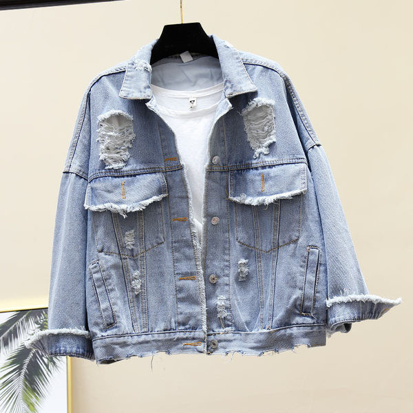 Geacă casual de damă din denim model larg cu motive rupte