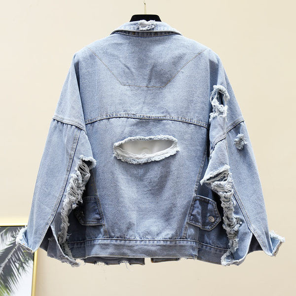 Geacă casual de damă din denim model larg cu motive rupte