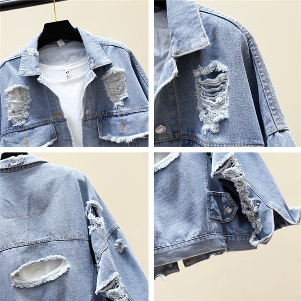 Geacă casual de damă din denim model larg cu motive rupte