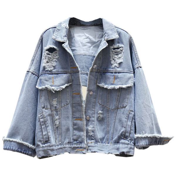 Geacă casual de damă din denim model larg cu motive rupte