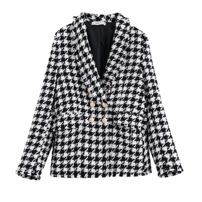 Geaca dama in carouri cu nasturi si maneci lungi