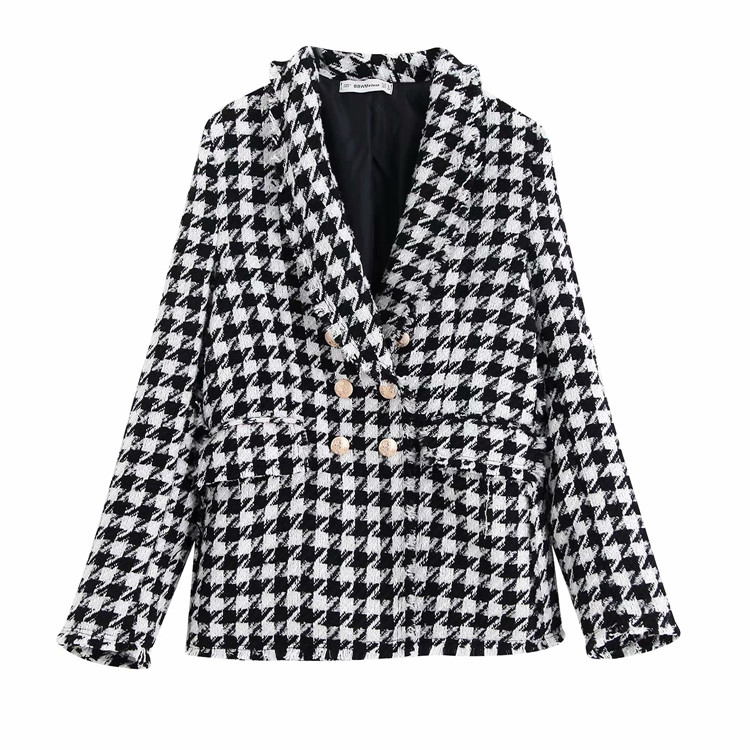 Geaca dama in carouri cu nasturi si maneci lungi