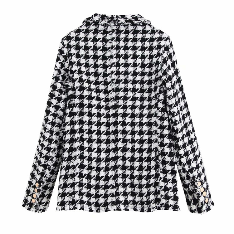 Geaca dama in carouri cu nasturi si maneci lungi