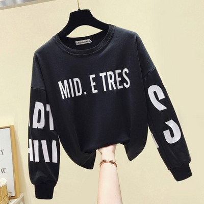 Bluză casual de damă în alb și negru cu inscripții