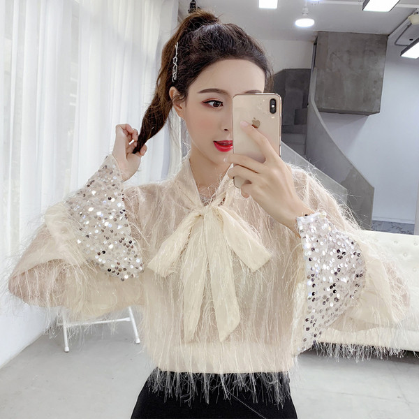 Bluză de damă modernă în trei culori cu paiete