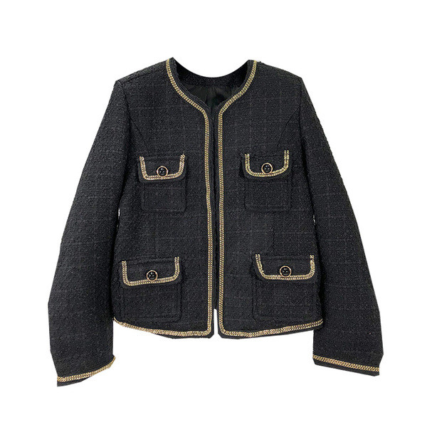 Geaca scurta de dama cu buzunare si margine aurie