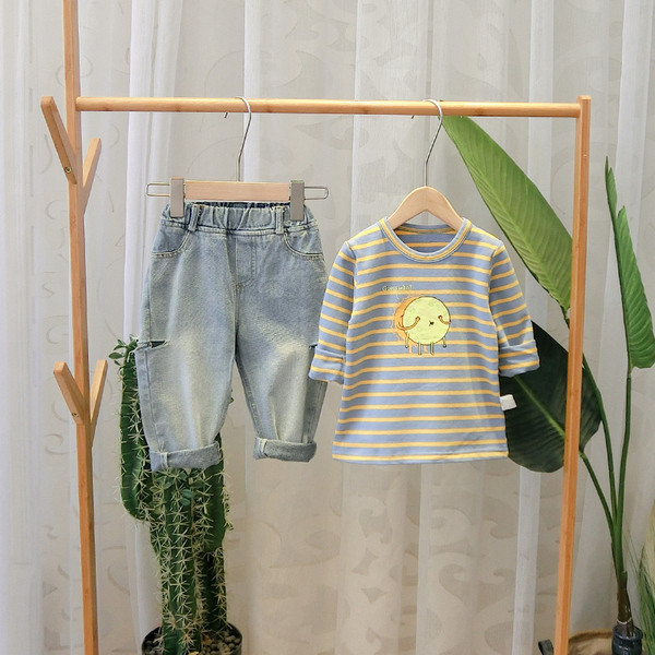 Csíkos gyermekblúz O-nyakkal, két színben fiúknak