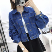 Női farmerdzseki, széles ujjú kék színben