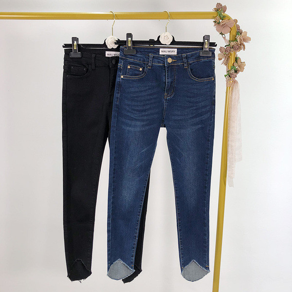 Blugi de dama in albastru si negru cu talie inalta - model slim