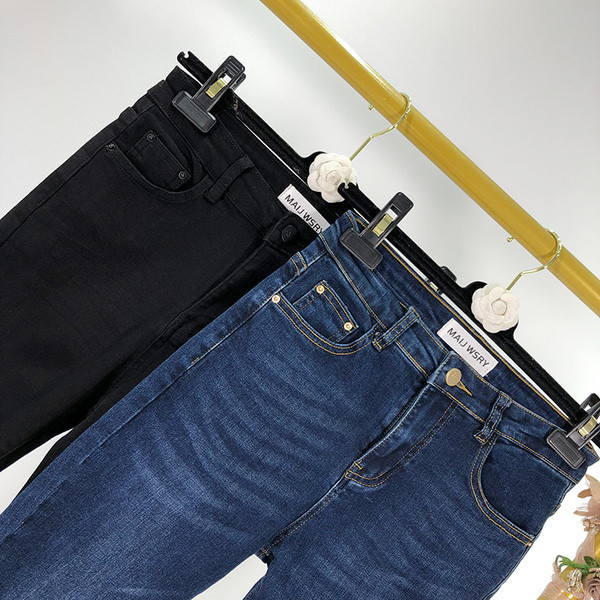 Blugi de dama in albastru si negru cu talie inalta - model slim