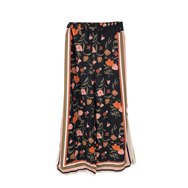 Pantaloni lungi moderni cu model floral si margini