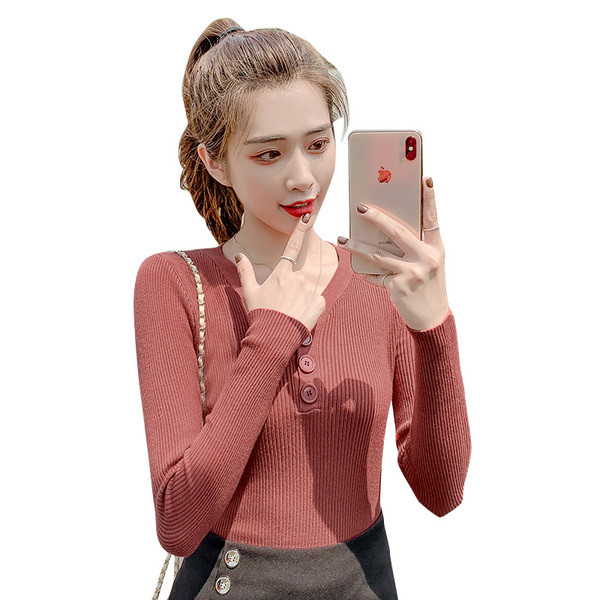 Bluză casual de damă cu decolteu în V în patru culori