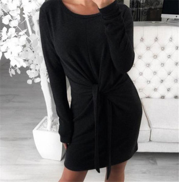 Rochie casual de dama cu maneci lungi si cravate in trei culori