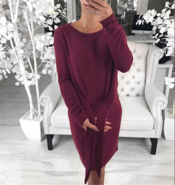 Rochie casual de dama cu maneci lungi si cravate in trei culori