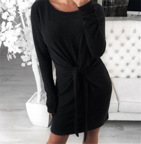 Rochie casual de dama cu maneci lungi si cravate in trei culori