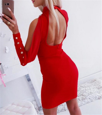 Modern női ruha csupasz vállakkal, piros színben