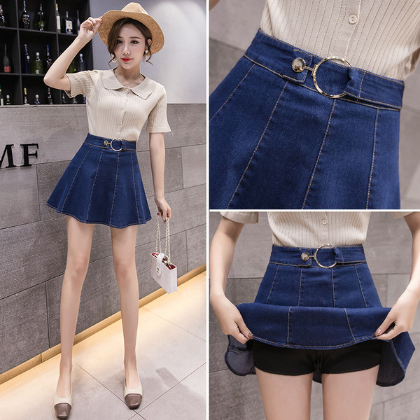 Fusta de dama casual din denim cu element metalic