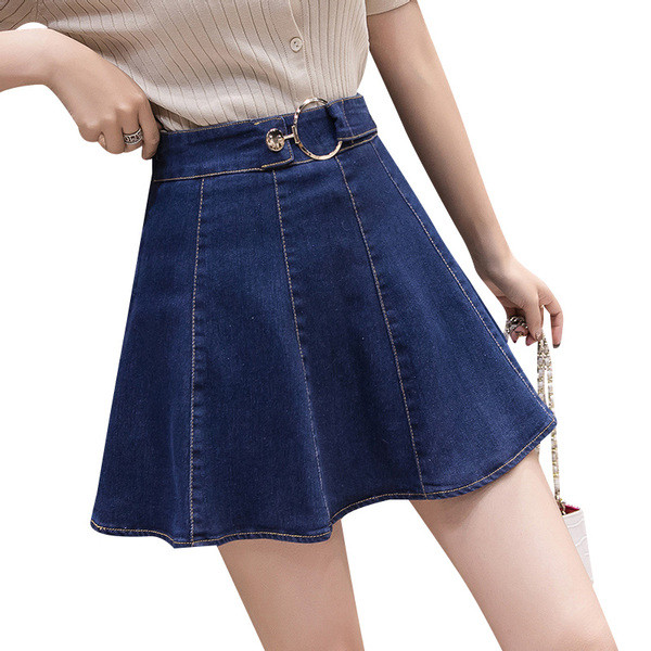 Fusta de dama casual din denim cu element metalic