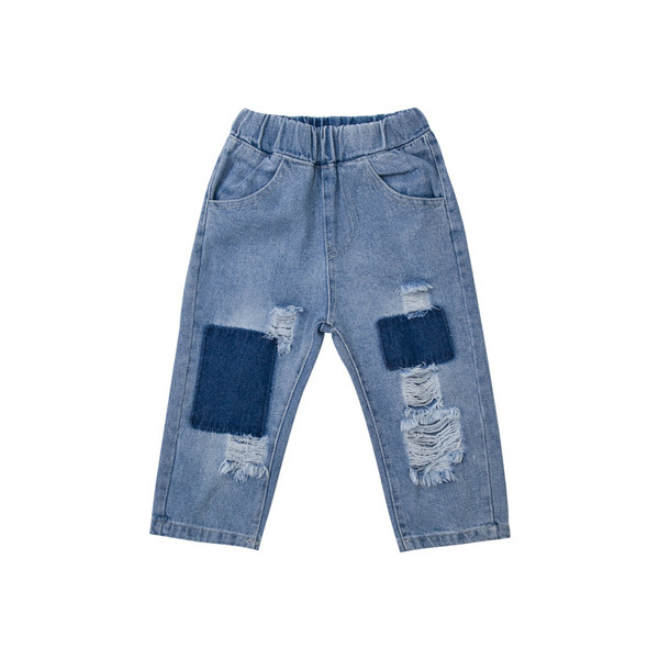 Blugi moderni pentru copii in albastru cu motive rupte pentru baieti