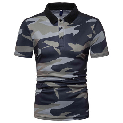 Tricou casual barbatesc camuflaj cu guler clasic in mai multe culori