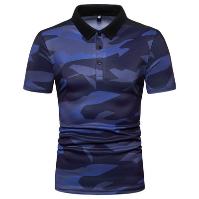 Tricou casual barbatesc camuflaj cu guler clasic in mai multe culori