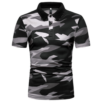 Tricou casual barbatesc camuflaj cu guler clasic in mai multe culori