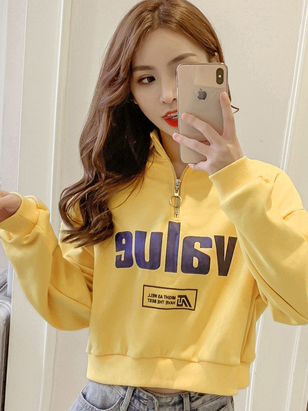 Bluză casual de damă cu fermoar și inscripție - în trei culori