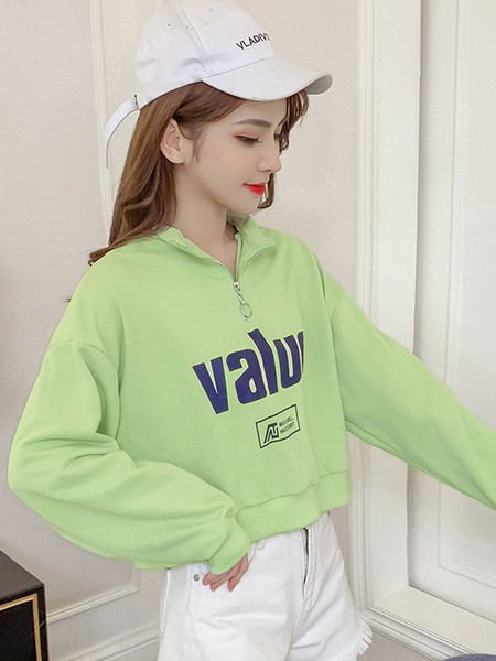 Bluză casual de damă cu fermoar și inscripție - în trei culori