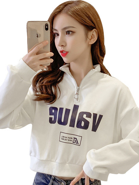 Bluză casual de damă cu fermoar și inscripție - în trei culori