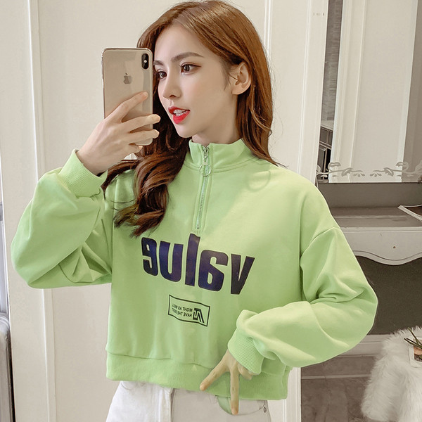 Bluză casual de damă cu fermoar și inscripție - în trei culori