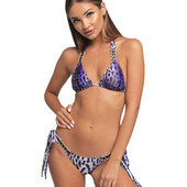 Női fürdőruha leopárd mintával és kövekkel lila színben