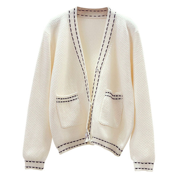 Vesta casual de dama cu buzunare si decolteu in V in alb si negru