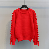 Pulover de iarnă de damă cu legături la mânecă în mai multe culori